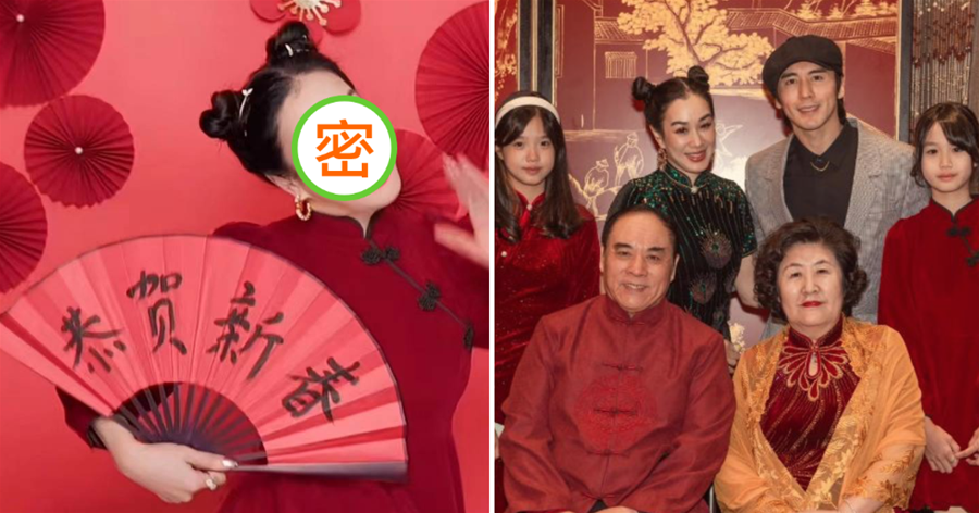 51歲鐘麗緹新年寫真曝光！紮雙馬尾戴金耳環，旗袍盡顯「豐滿身材」卻被婆婆「貴婦裝」搶了鏡