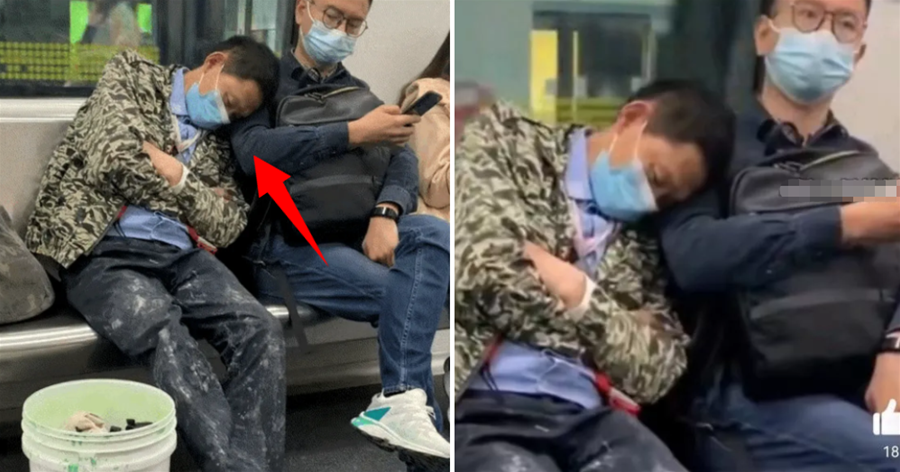 民工大哥太疲勞，一身髒衣坐捷運，靠在陌生小夥肩膀睡著，小夥反應惹狂讚：這才是修養