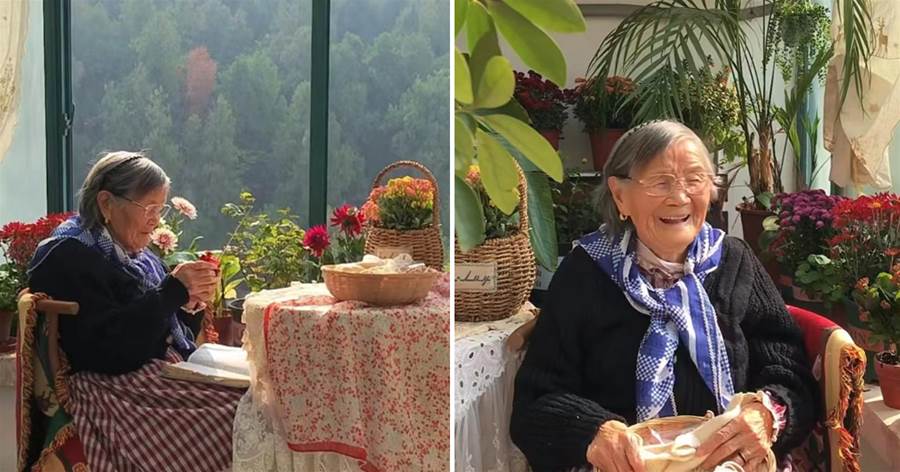 92歲阿嬤的生活太讓人羨慕！無聊時就織圍巾，累了就吃下午茶；種了八種花齊盛開，讓人應接不暇！
