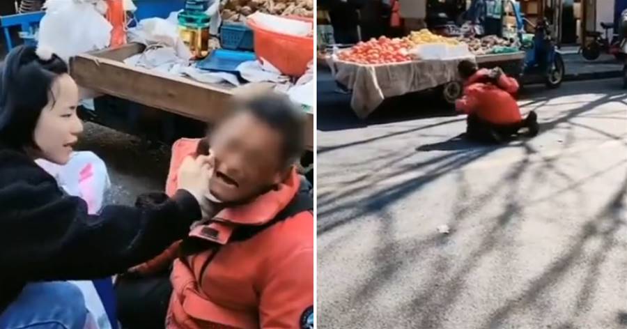 殘障男子因沒生意崩潰跪地打滾，知情人介紹：他有房有鋪子，但經常這樣，網嘲：不崩潰怎麼博同情